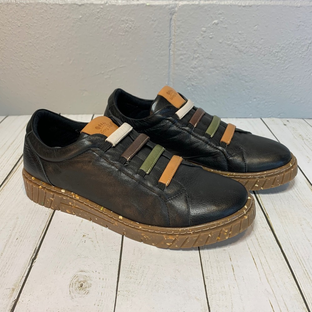 Spring Step Rugby Slip-On Black Leather Sneakers Women's Size 8.5/39